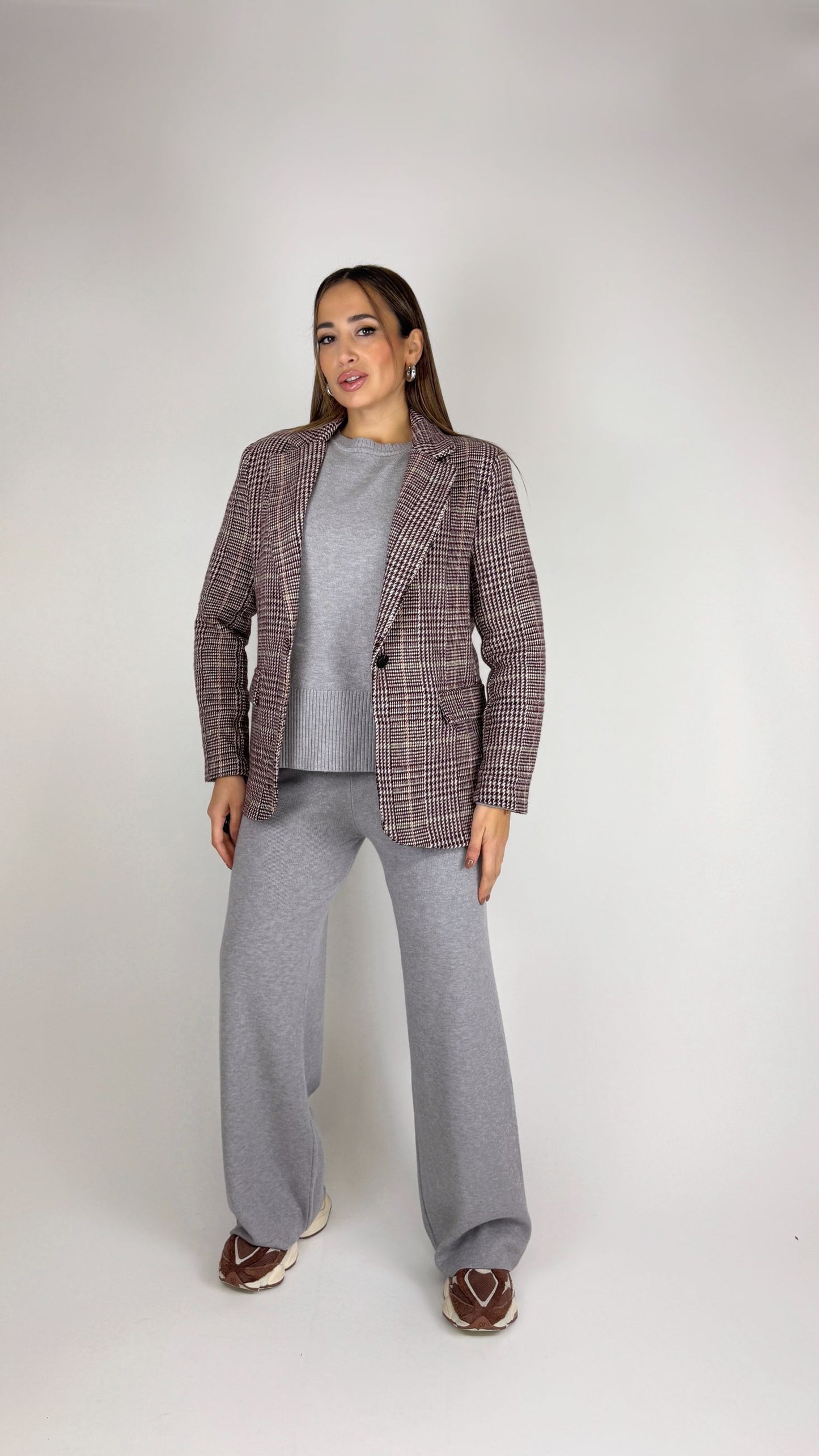 Giacca pied de poule bordeaux