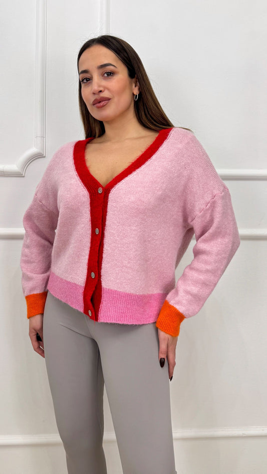 Cardigan con contrasti colori