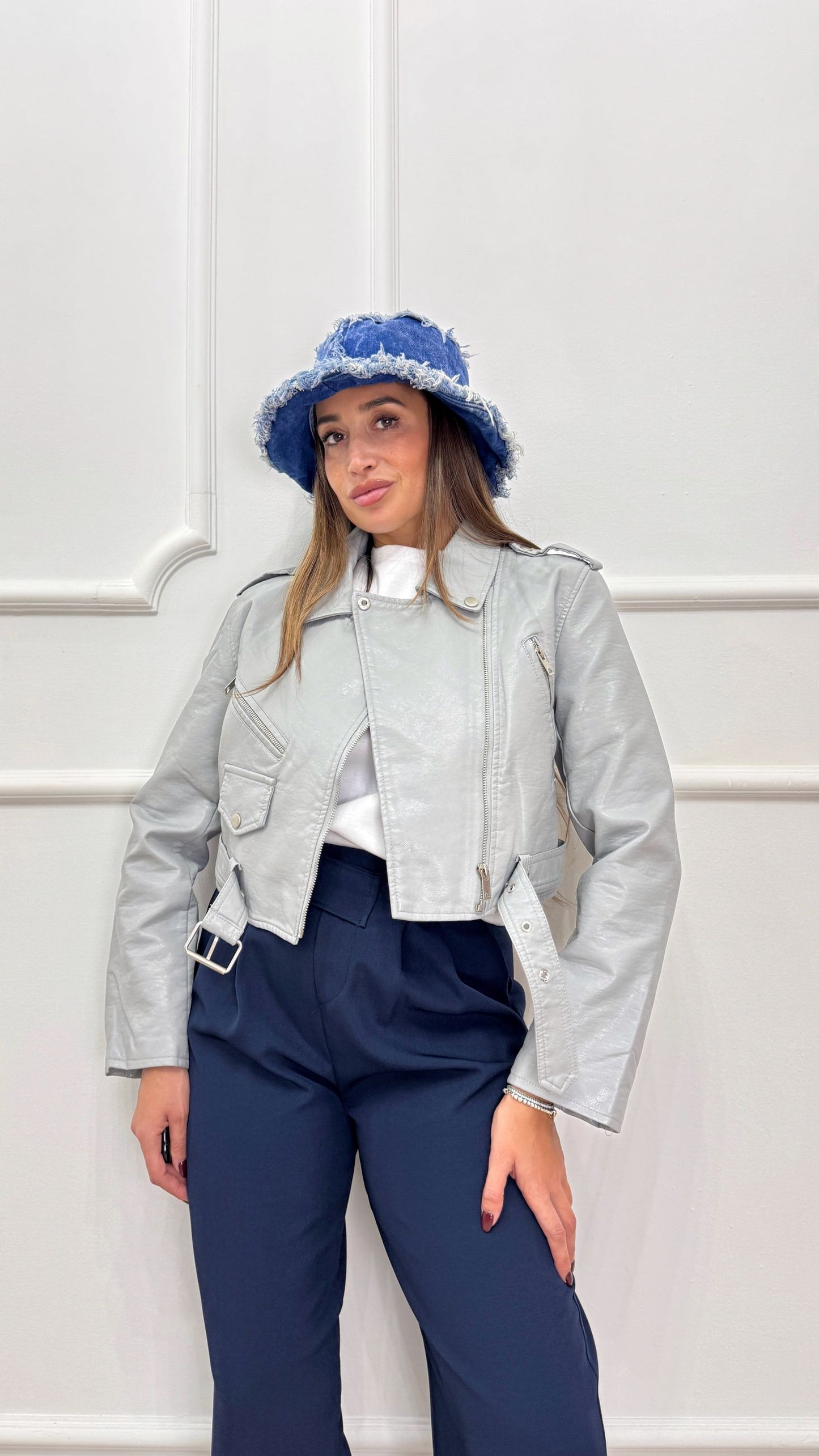 Chiodo ecopelle grigio